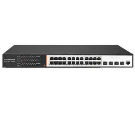 SECUREYE 24port (Managed with Poe L3) + 4 (SFP Giga) Switch–(S-24GE-M-4UF-370W-AI-VLAN-L3-POE)