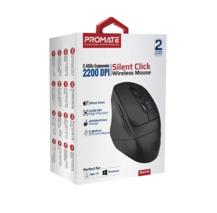 Promate 2.4GHz Ergonomic 2200 DPI Silent Click Wireless Mouse