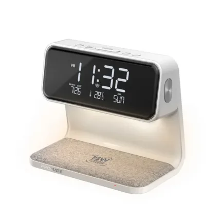 Promate 3-in-1 Multi-Function LED Alarm Clock with Wireless Charging