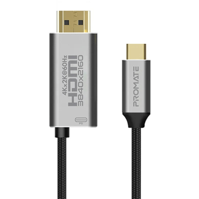 Promate 4K x 2K (60Hz) USB-C to HDMI 2.0 Audio Video Cable, 1.8 Meter - Grey