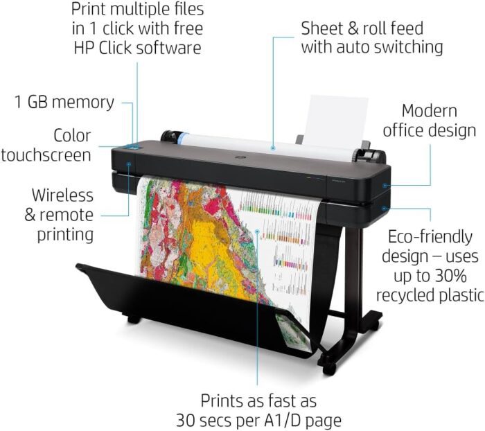 HP DesignJet T630 Printer Large Format Wireless Plotter- 36", with convenient 1-Click Printing (5HB11A)